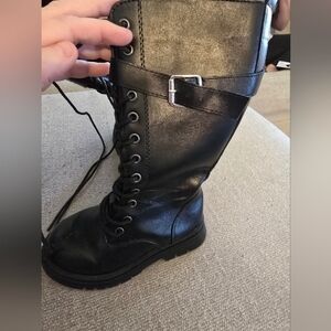 *Black Lace-Up Boots with Buckle, scratches and scuffs on toe